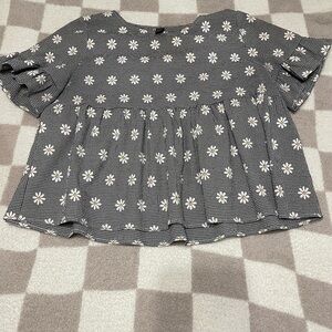 SHEIN Black and White Gingham Top with Daisies